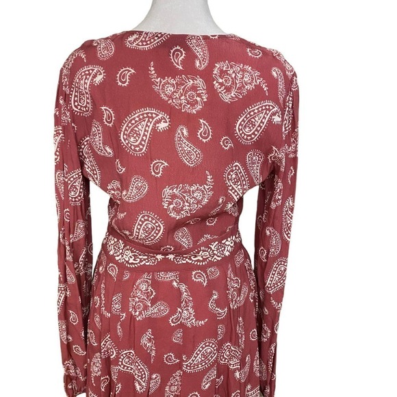 Majorelle Womens Paisley A Line Maxi Dress V Neck Long Sleeve Pink Size Small - Picture 6 of 11